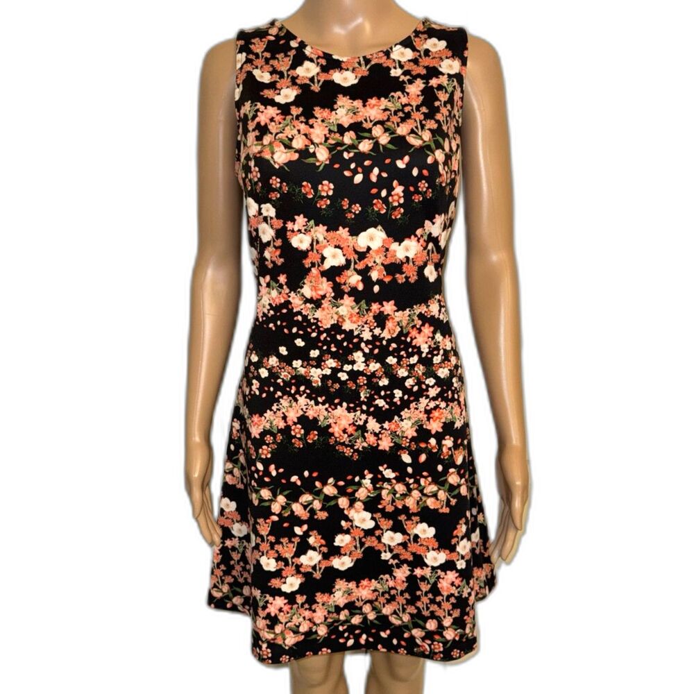 2/$20 Worthington Sleeveless Black Pink Floral Shift Dress EUC